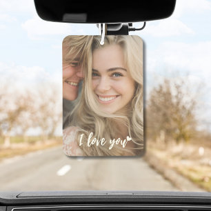 I Love You Script heart and Custom Photo modern Car Air Freshener