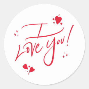 I Love You Script Red Handwritten Typography Classic Round Sticker