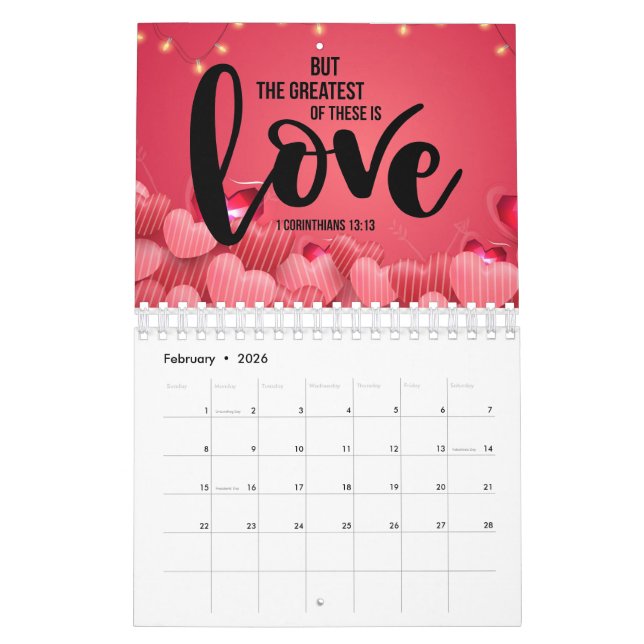 I Love You Scripture Bible Verse Inspirational  Calendar (Feb 2026)