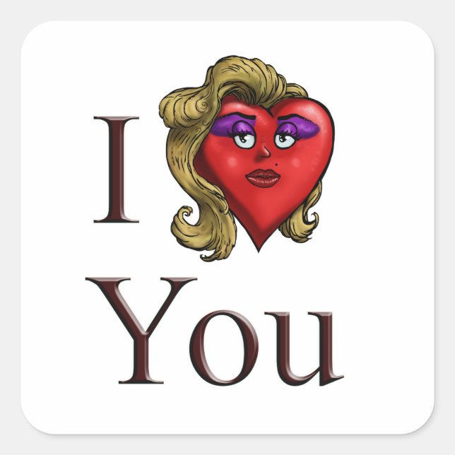 I Love You She Heart Square Sticker (Front)