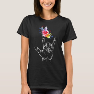 I Love You Sign Butterfly Sign Language Autism Awa T-Shirt