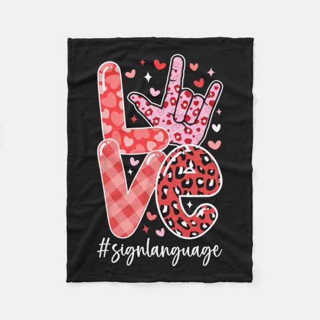 I Love You Sign Language Asl Valentine's Day Deaf  Fleece Blanket (Front)