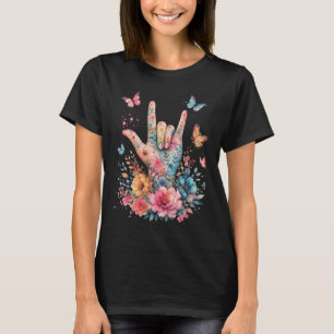 I Love You Sign Language Floral Butterflies ASL T-Shirt