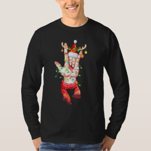I Love You Sign Language Santa Hat Reindeer Horns  T-Shirt