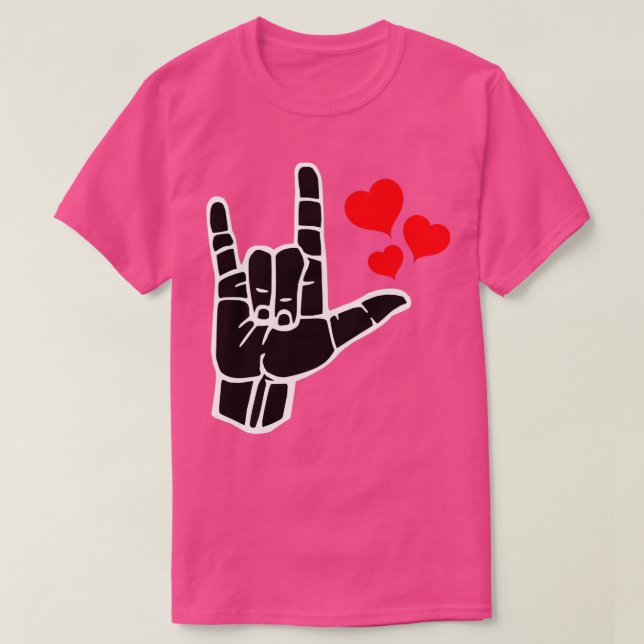 I LOVE YOU sign on red heart Sign language black a T-Shirt (Design Front)