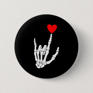 I Love You Skeleton Hand Sign Asl Heart Valentines 6 Cm Round Badge