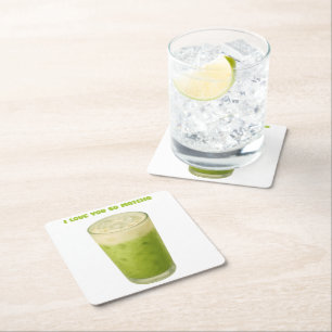 I LOVE YOU SO MATCHA, MATCHA GREEN TEA LOVE SQUARE PAPER COASTER