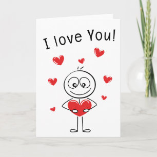 I Love You Stick Figure Cute Hearts Card