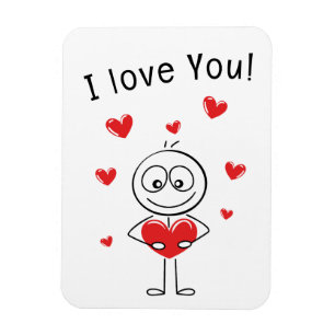 I Love You Stick Figure Cute Hearts Card Magnet