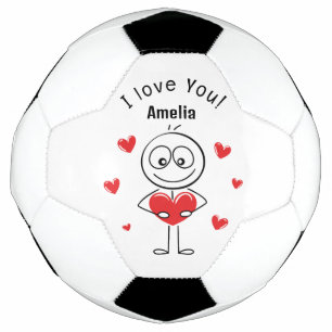 I Love You Stick Figure Cute Hearts Soccer Ball