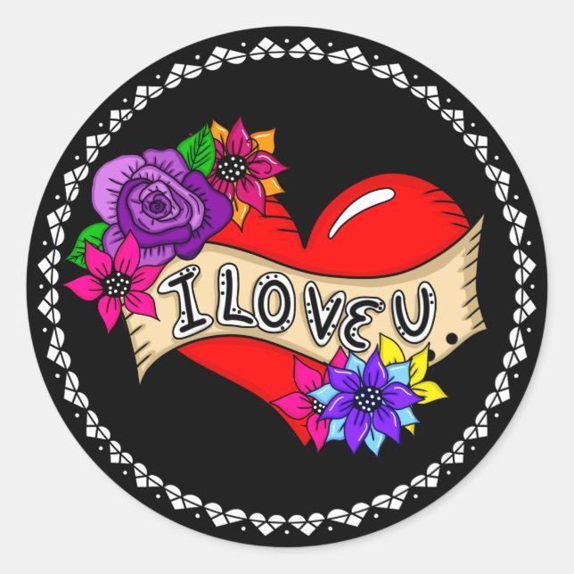 I Love You | Street Art Graffiti Urban Heart     Classic Round Sticker (Front)