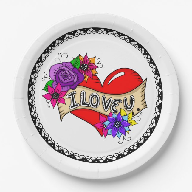 I Love You | Street Art Graffiti Urban Heart     Paper Plate (Front)