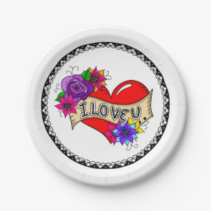 I Love You Street Art Graffiti Urban Heart Paper Plate