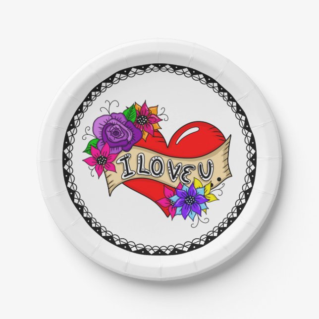 I Love You | Street Art Graffiti Urban Heart    Paper Plate (Front)