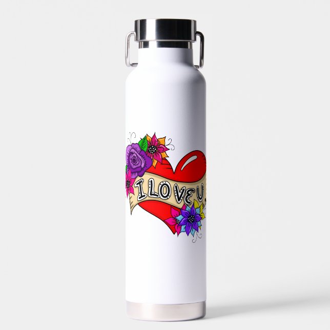 I Love You | Street Art Urban Heart Water Bottle (Front)