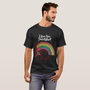 I Love You Sweetheart Valentines Day Rose Rainbow T-Shirt