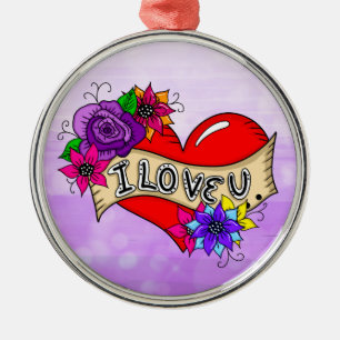 I Love You   Tattoo Heart Art Personalized    Metal Tree Decoration
