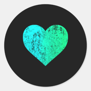 I Love You Teal Heart Distressed Valentines Day  Classic Round Sticker