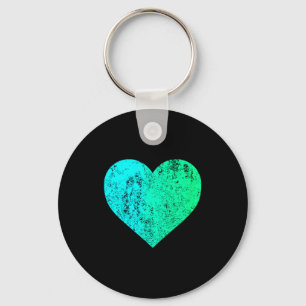 I Love You Teal Heart Distressed Valentines Day  Key Ring