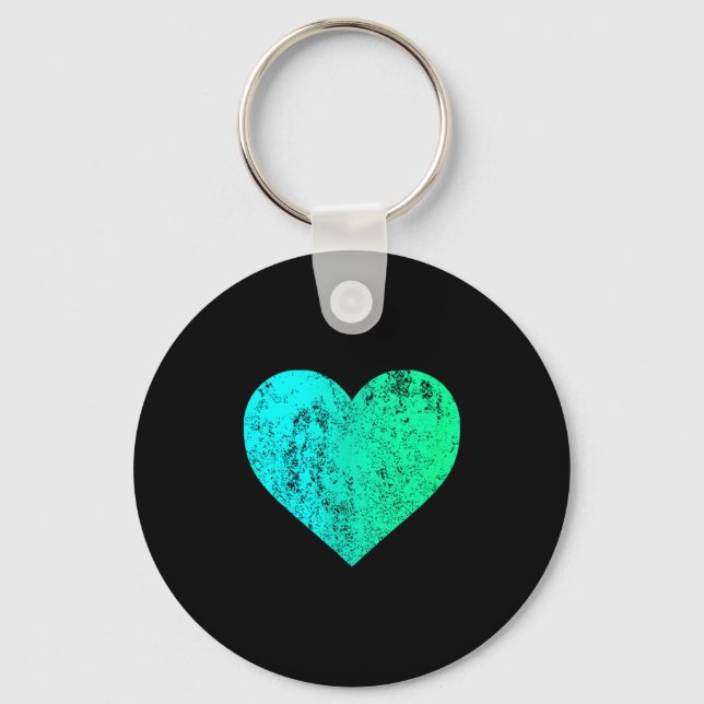 I Love You Teal Heart Distressed Valentine's Day  Key Ring (Front)