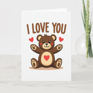 I Love You Teddy Bear Heart Card