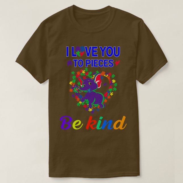I Love You To Pieces Elephant for Autism Awareness T-Shirt (Design Front)