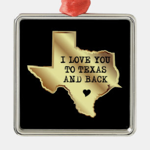 I Love You To Texas and Back Black and Gold Metal Tree Decoration