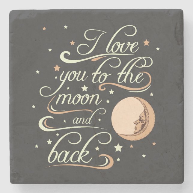 I Love You To The Moon And Back Black Stone Coaster (Front)