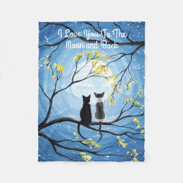 I Love You To The Moon and Back Cat Fleece Blanket (Front)