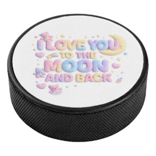 I Love You to the Moon and Back – Cute Pastel Tedd Hockey Puck