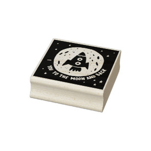 I Love You To The Moon And Back Rocketship Rubber Stamp