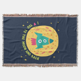 I Love You To The Moon And Back Rocketship Throw Blanket