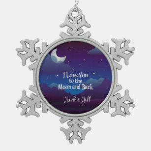 I Love You to the Moon and Back, template Snowflake Pewter Christmas Ornament