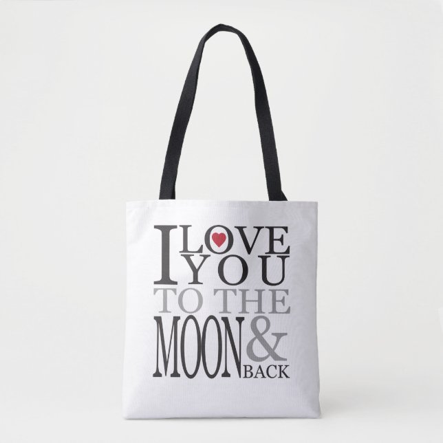 I Love You To the Moon & Back Heart Black and Red Tote Bag (Front)