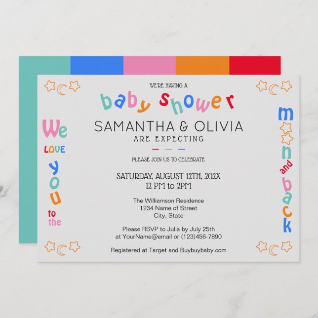 I love you to the moon & back LGBTQ+ Baby Shower I Invitation (Front/Back)