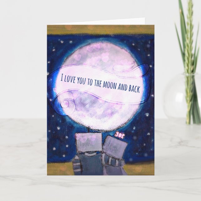I Love You To The Moon & Back Robots Holiday Card (Front)