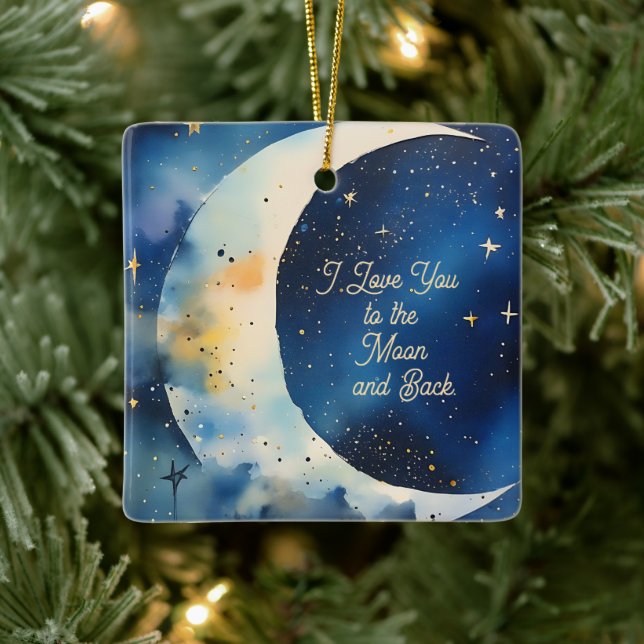 I love You to the Moon Custom Text Ceramic Ornament (Tree)