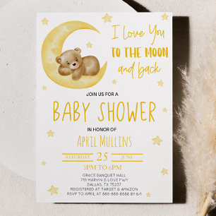I Love You To The Moon Teddy Bear Baby Shower Invitation