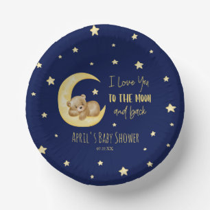I Love You To The Moon Teddy Bear Baby Shower Paper Plate