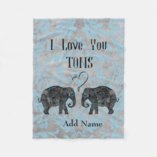 I LOVE YOU TONS/Elephant Art/Personalised Fleece Blanket