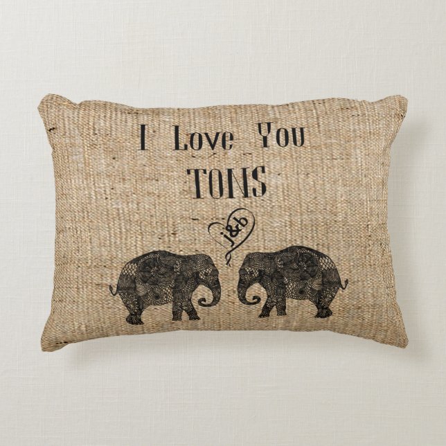 I LOVE YOU TONS/Elephant Art/Wedding Personalised Decorative Cushion (Front)