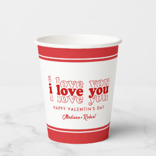 I love you triple red typography Valentin's Gifts Paper Cups