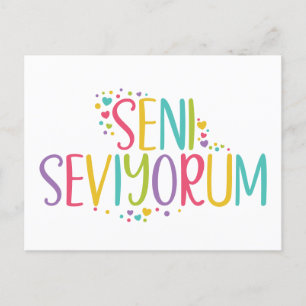 I love you Turkish Seni Seviyorum rainbow Postcard