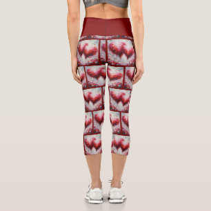 I Love You Two Abstract Hearts Painting Valentine Capri Leggings