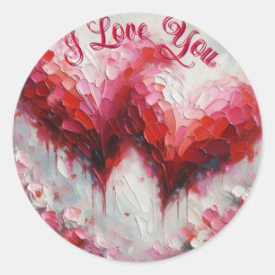 I Love You Two Abstract Hearts Painting Valentine Classic Round Sticker