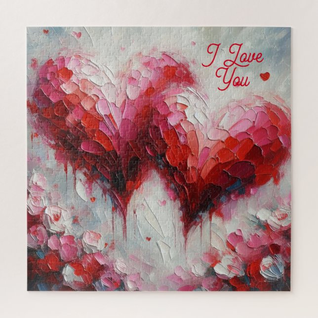 I Love You Two Abstract Hearts Painting Valentine Jigsaw Puzzle (Vertical)