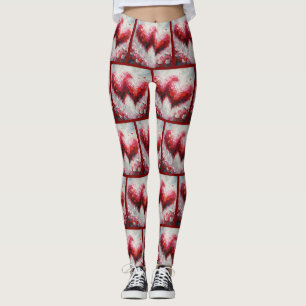 I Love You Two Abstract Hearts Painting Valentine Leggings