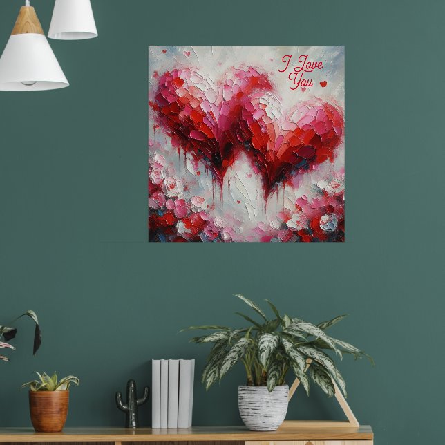 I Love You Two Abstract Hearts Painting Valentine Poster (Living Room 1)
