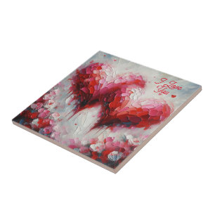 I Love You Two Abstract Hearts Painting Valentine Tile