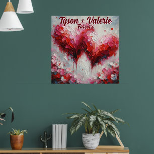 I Love You Two Abstract Hearts Personalised Poster